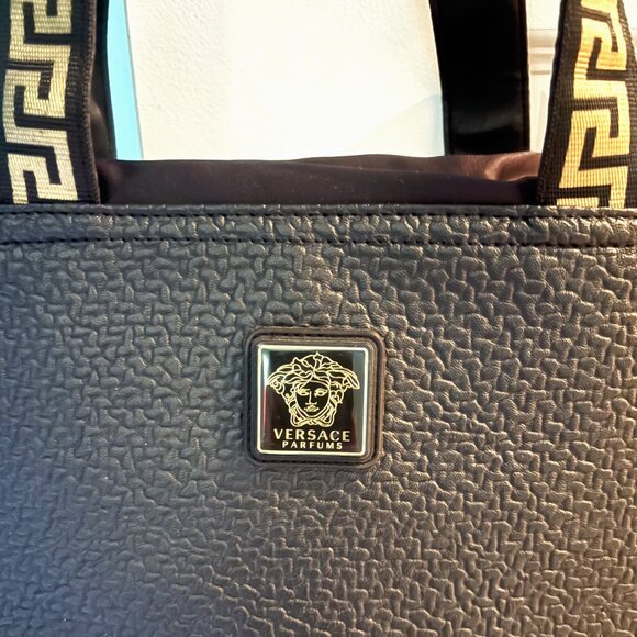 Versace Parfums Handbags - Versace Parfums Luxury Large Black Overnight Tote Gold Hardware NWOT